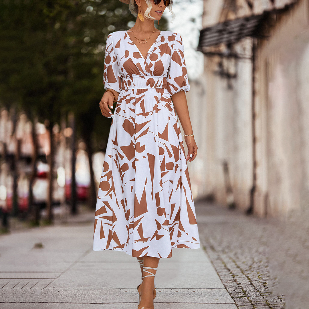Oxana Casual Midi Dress with a V-neck for Women Versatile Daily Pick