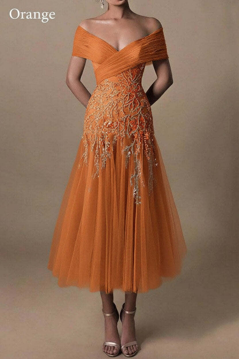 Gorgeous Short Long Off-the-Shoulder Beadings Beach Bridal Dress With Lace