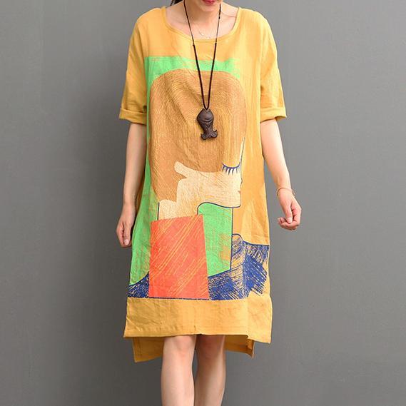 Orange linen dress casual summer dresses plus size shirt sundress