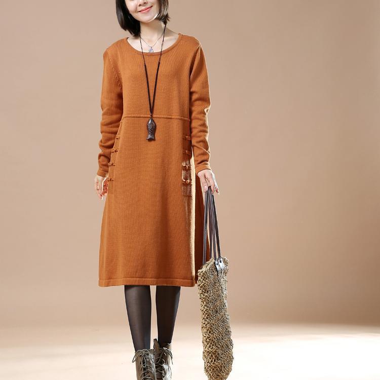 Orange plus size women sweaters knitted dresses