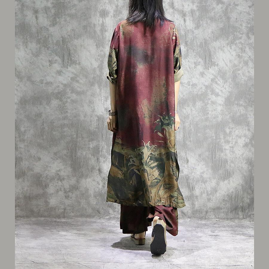 Organic wide leg pant silk Tunics plus size red prints Dresses summer two pieces