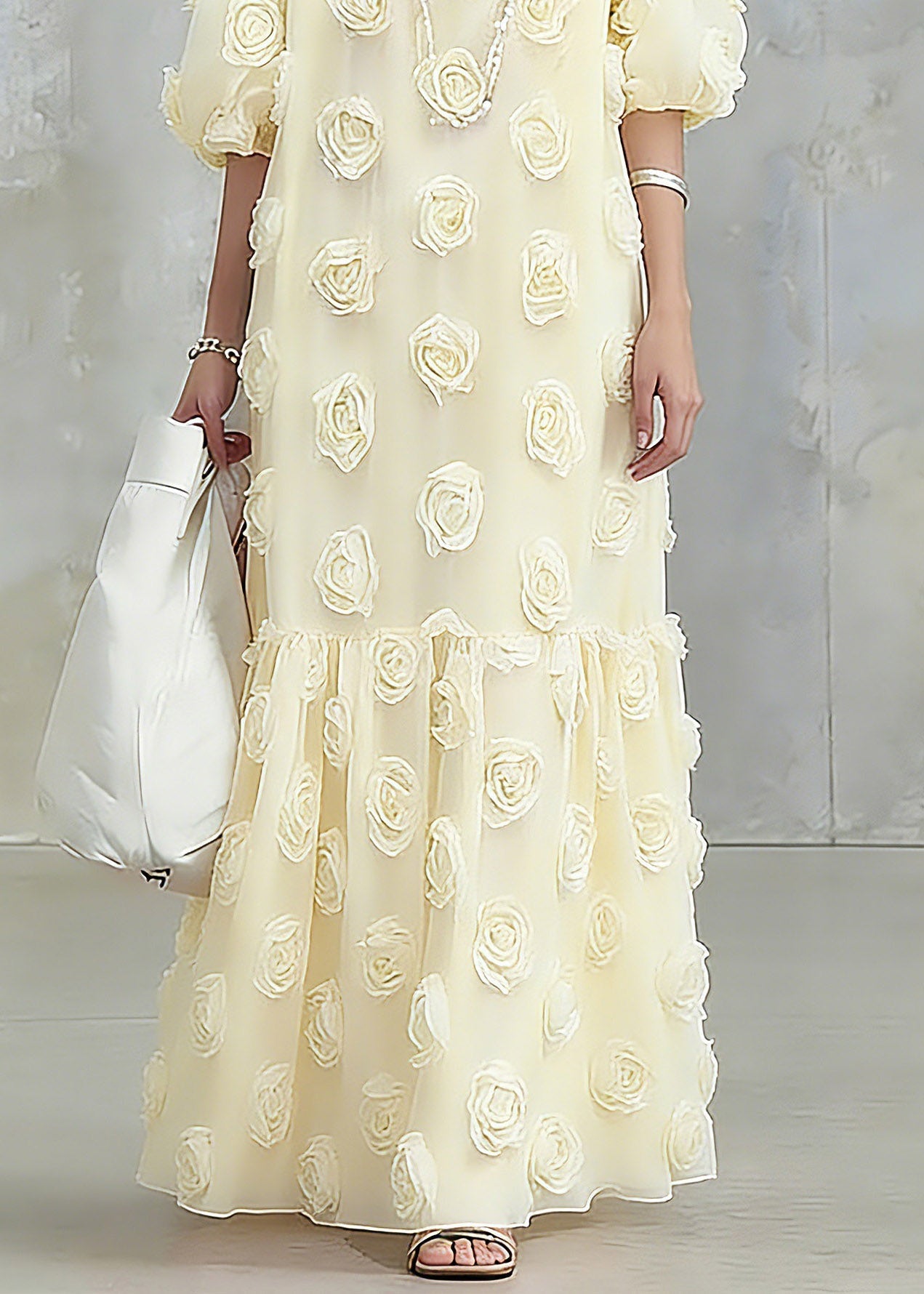 Original Design Pink Floral Patchwork Tulle Maxi Dress Summer