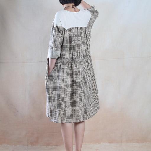 Oversize maxi dress summer grid cotton sundress loose fitting dress