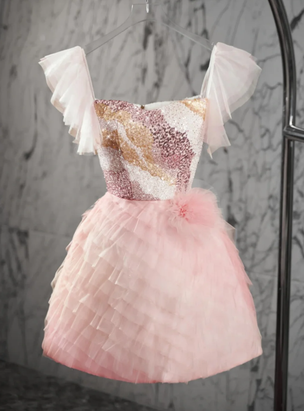 Chic Tulle Sequin A Line Homecoming Dress Pink Birthday Outfits