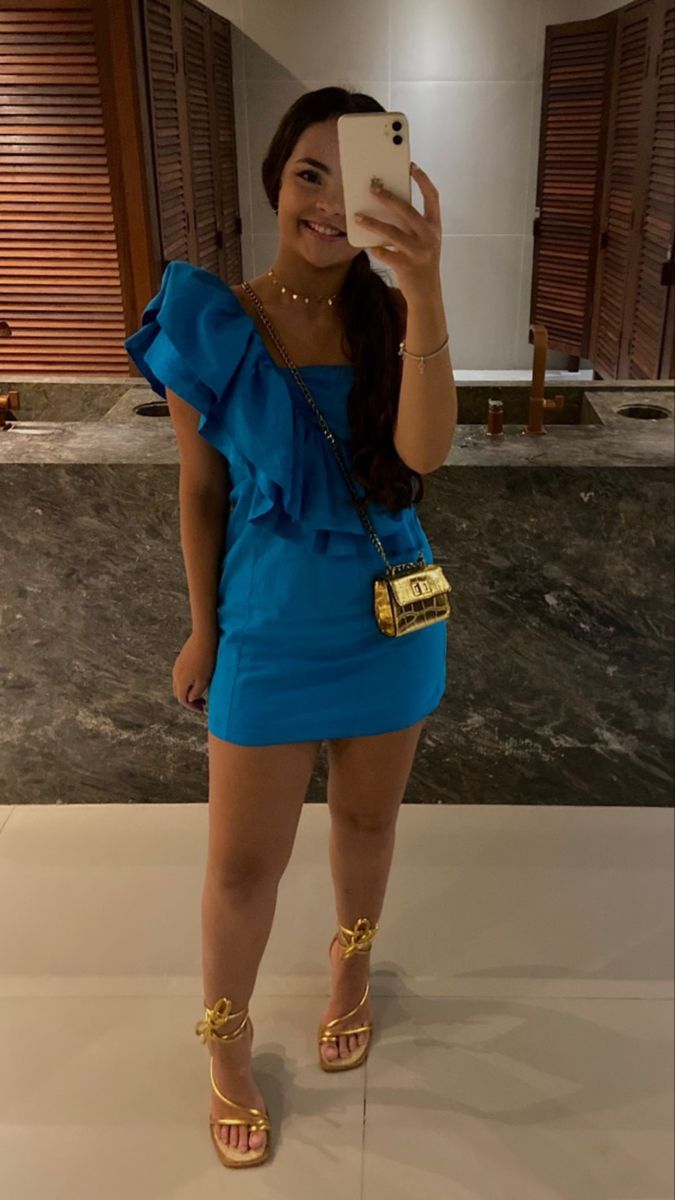 Fashion Blue Off-shoulder Neckline Side Ruffle Hip-hugging 17th Birthday Homecoming Dress