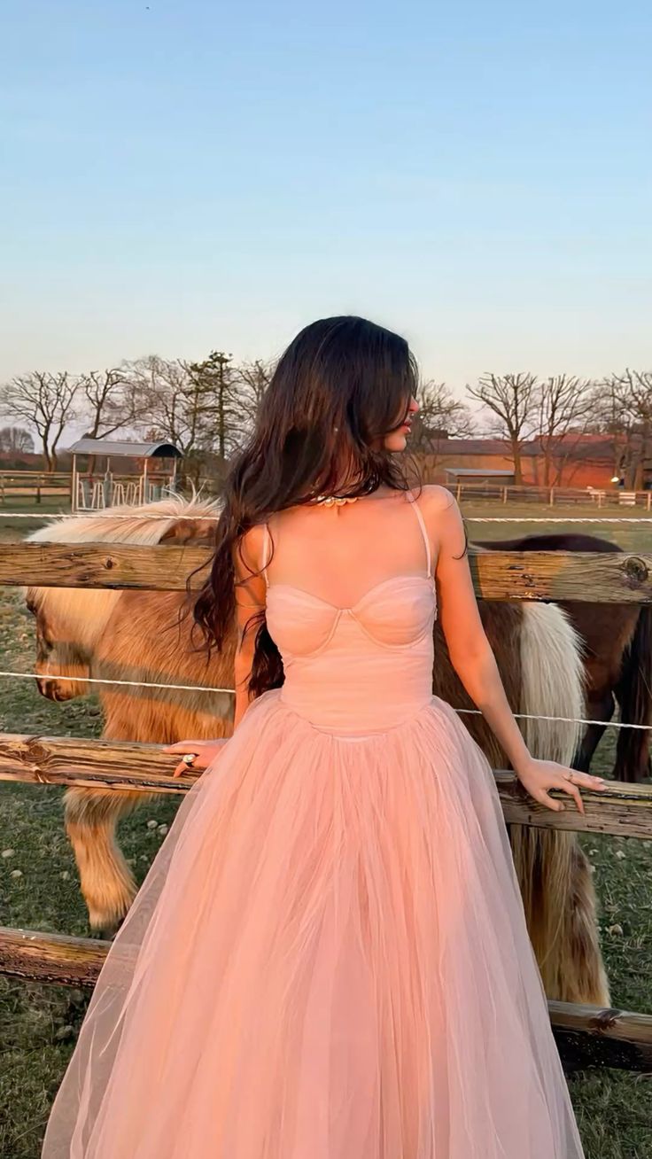 Dreamy Pink A-line Suspender Tulle Long Prom Dress Evening Dress Bridesmaid Dress