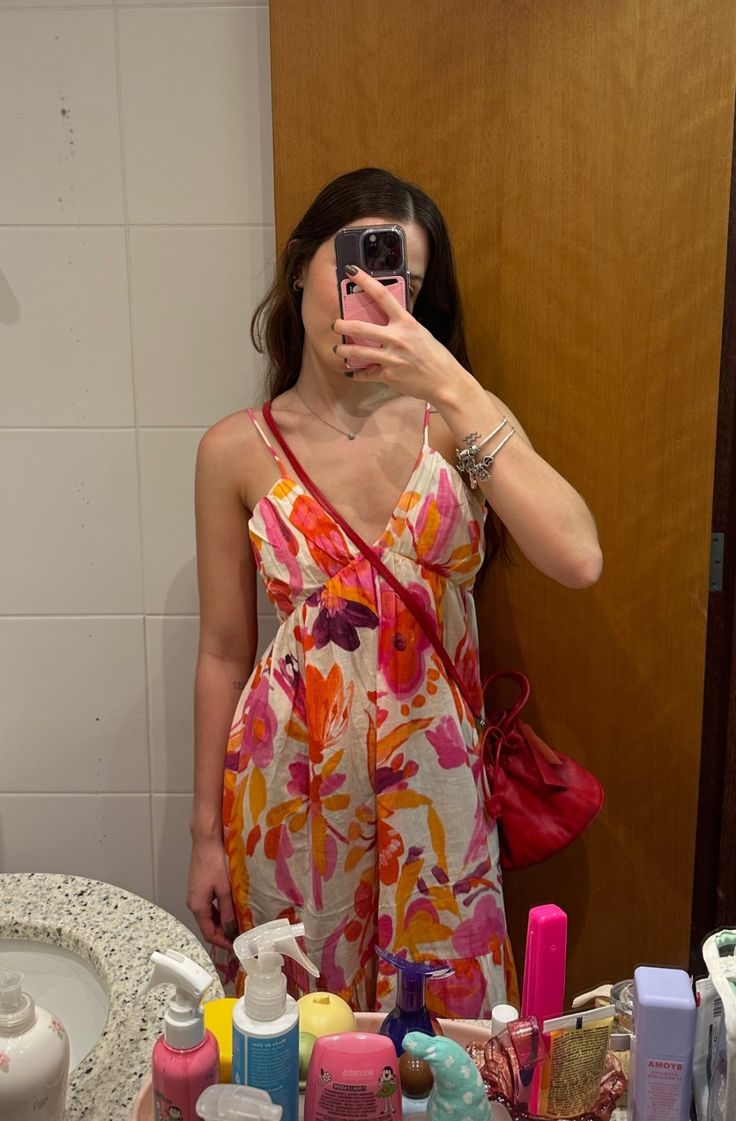Vintage Colorful Floral Loose Deep V Strap Long Prom Dress