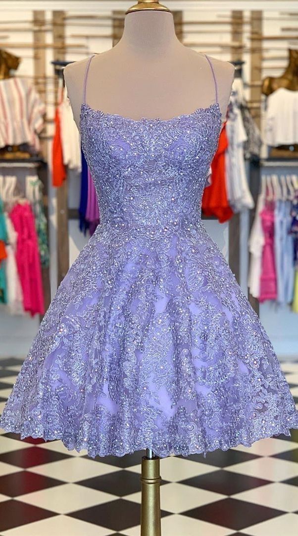 Sweet Lavender Lace Embroidered A-line Birthday Skirt Homecoming Dress