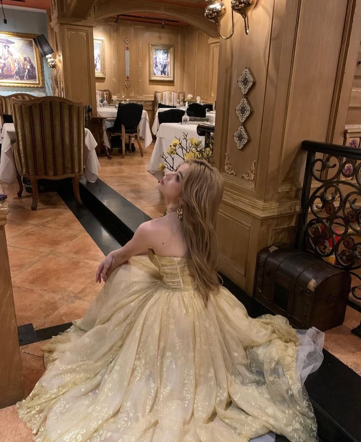 Princess Light Yellow A-Line Tube Top Tulle Long Prom & Evening Dress 18th Birthday Dress - View 3 | FashionDia