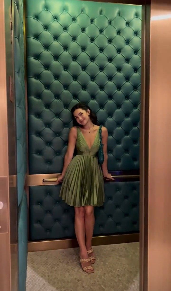 Elegant Olive Green Deep V Neck Pleated Satin A-Line Birthday Dress Homecoming