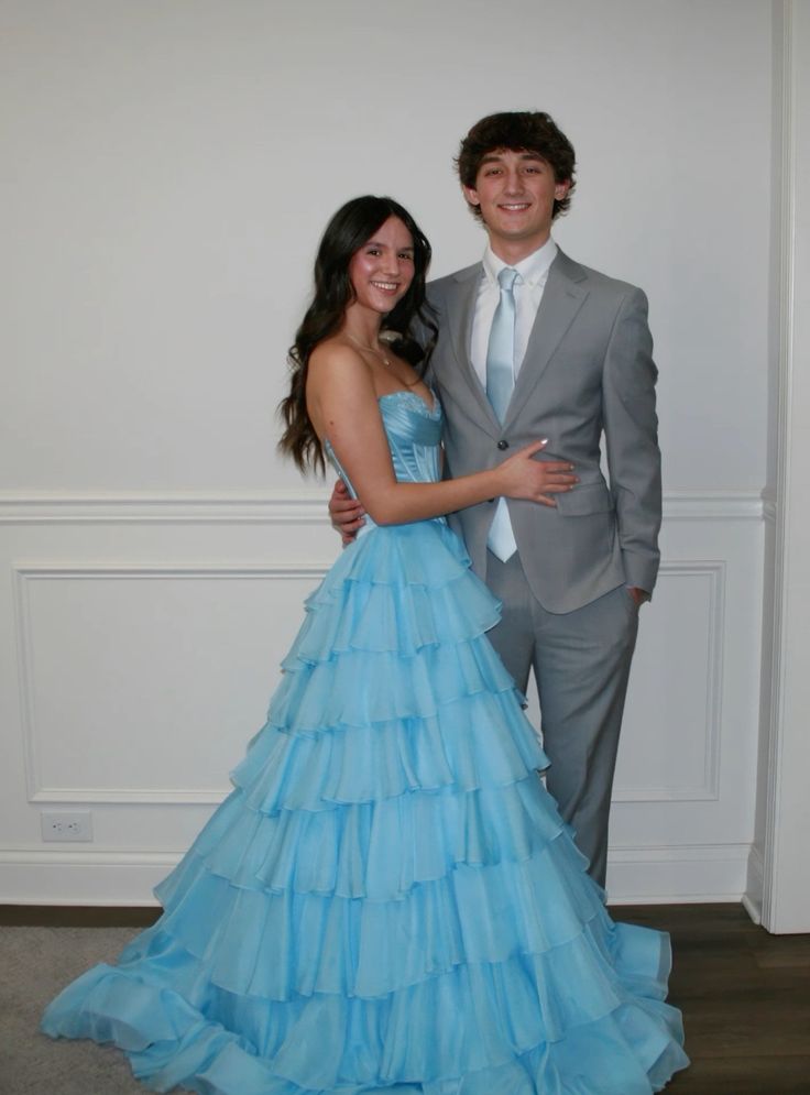 Princess Blue A-Line Strapless Layered Chiffon Long Prom & Evening Dress - View 3 | FashionDia