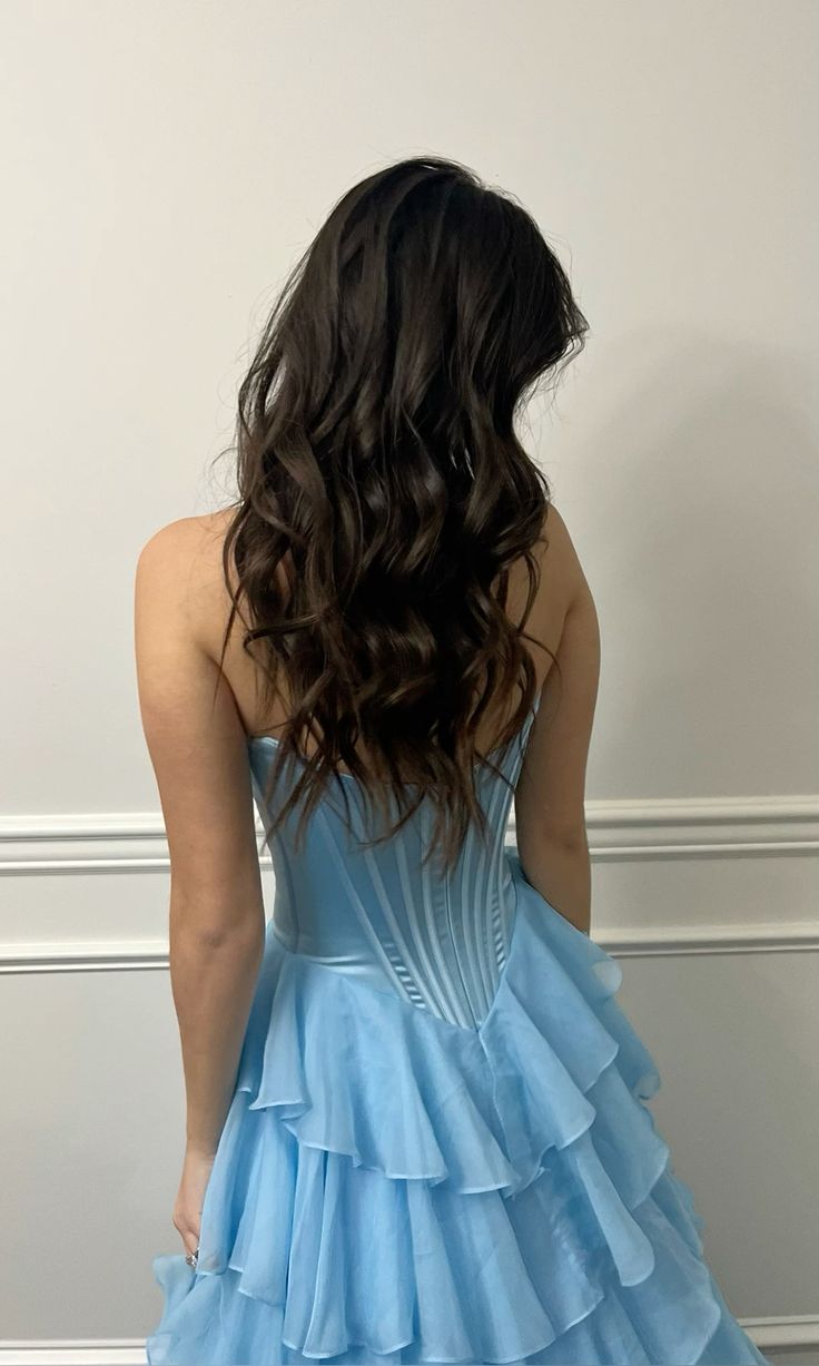 Princess Blue A-Line Strapless Layered Chiffon Long Prom & Evening Dress - View 4 | FashionDia