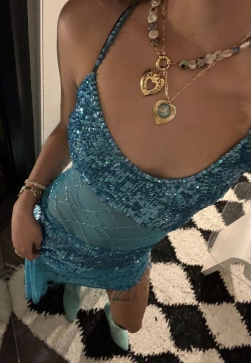 Sparkling Sequined Strapless Blue Midi Birthday Dress Homecoming Dress