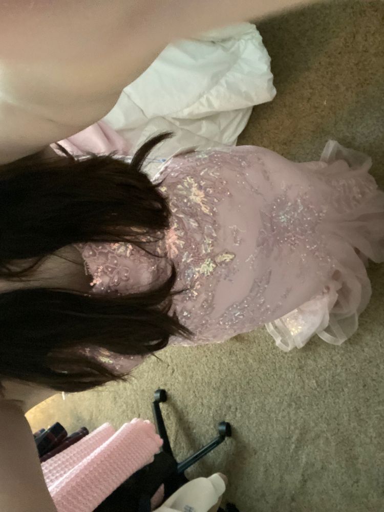 Sweet Pink Mermaid Sequined Embroidered Tulle Train Prom Dress Evening Dress