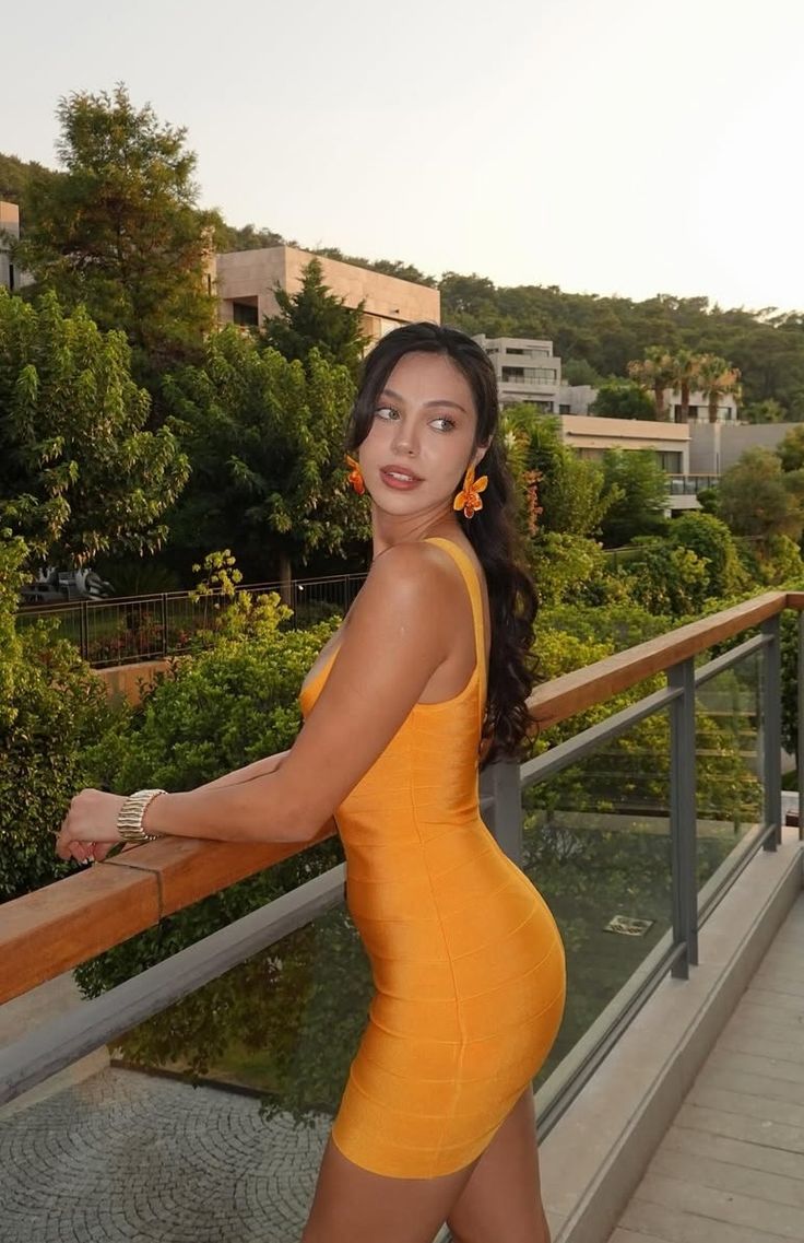 Fashion Bright Orange Large Square Collar Slim Bandage Short Birthday Party Homecoming Dress - View 4 | FashionDia