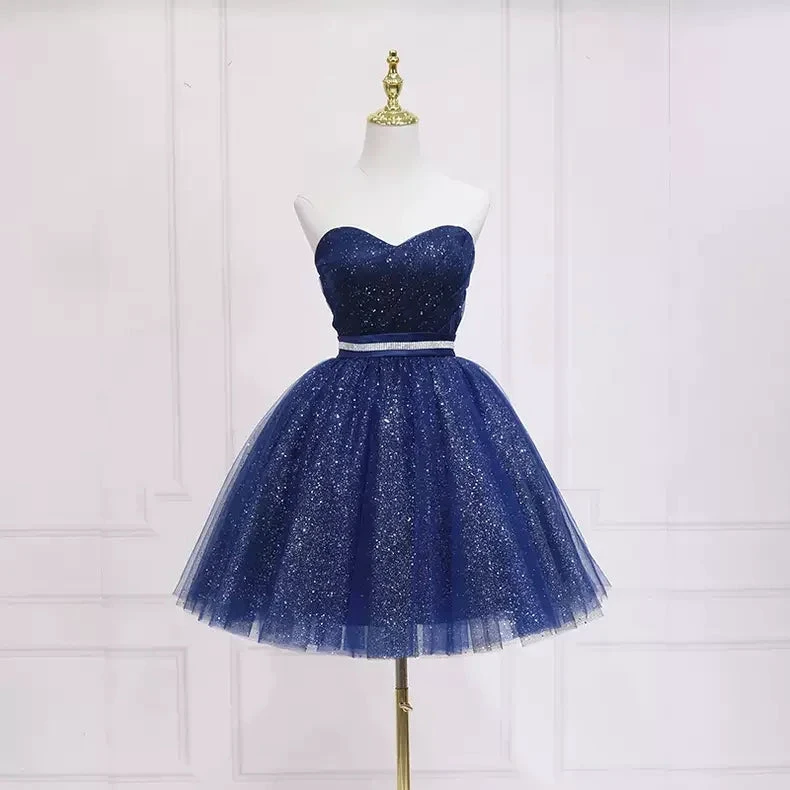 Cute Blue Shiny Short Homecoming Dress s47 by simplepromdress
