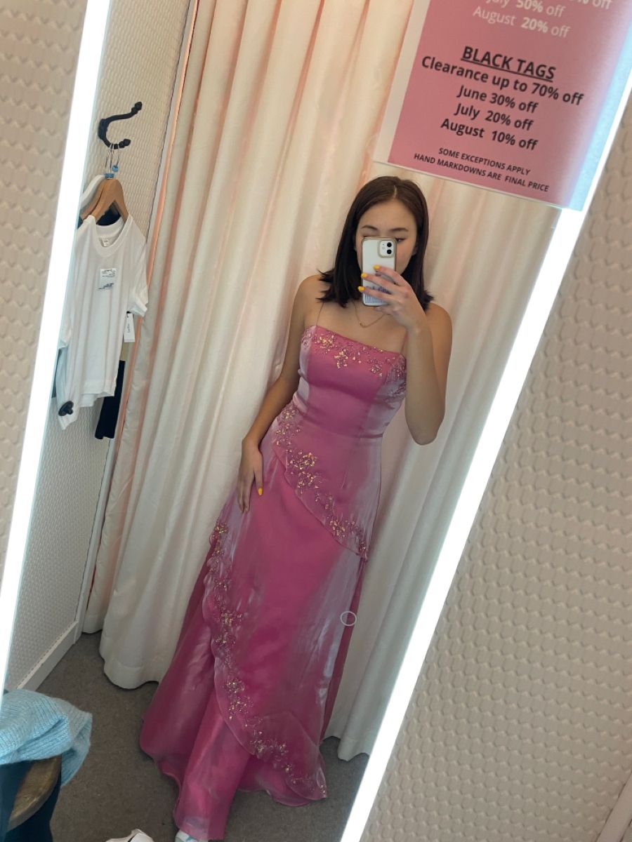 Vintage Rose Pink A-line Sequined Organza Long Prom Dress Evening Dress