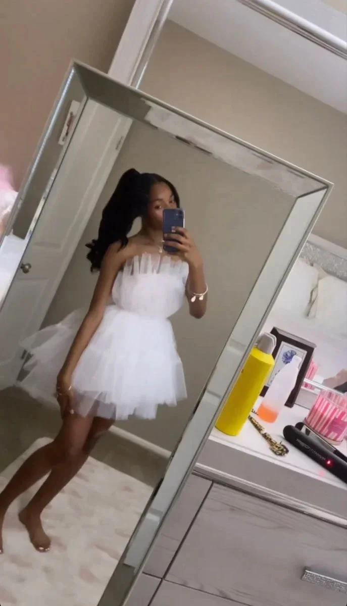 Lovely White A-line Tulle Homecoming Dress 18th Birthday Outfit Y5425 by simplepromdress