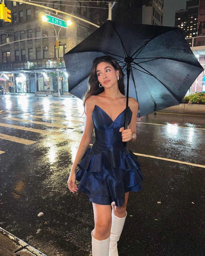 Fashionable Navy Blue Deep V Multi-layered Ruffled Satin 17th Birthday Homecoming Dress