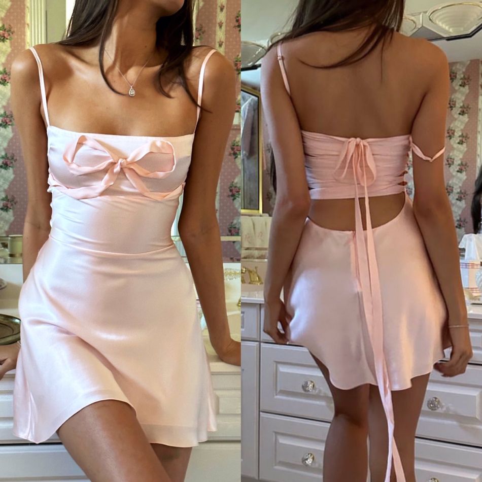 Sweet Light Pink Back Strap Satin Slim Fit 16th Birthday Homecoming Dress cc4247