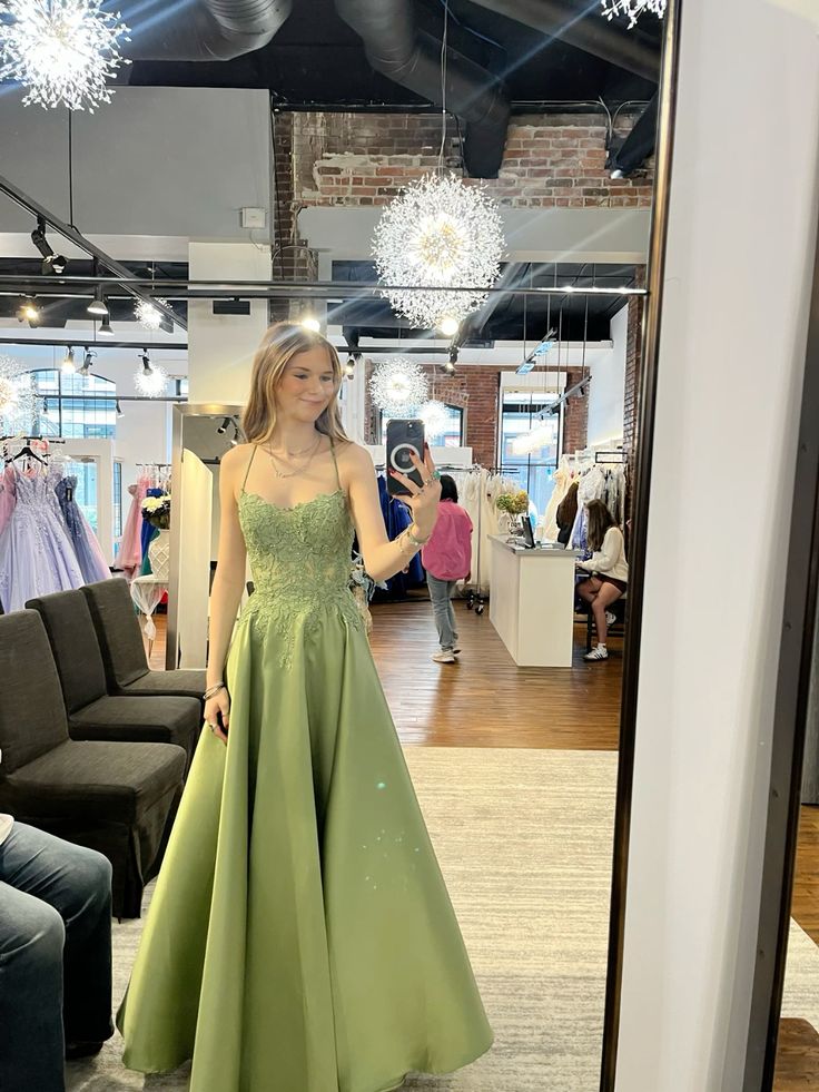 Elegant Green A-line Cross-strap Backless Satin Long Prom Dress Evening Dress