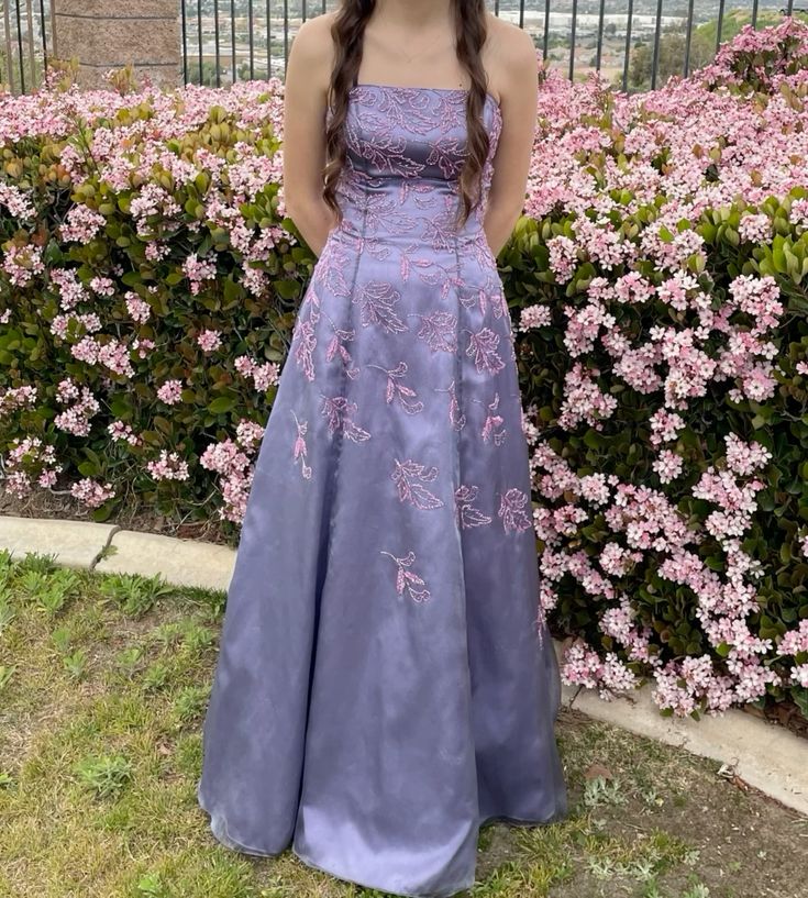 Retro Purple A-line Embroidered Satin Long Prom Dress Evening Dress