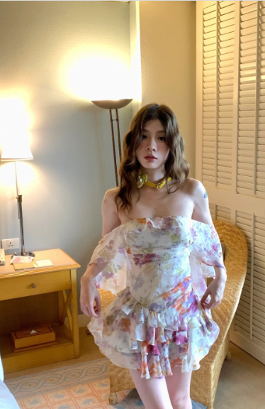 Fresh Colorful Printed One-shoulder Ruffled Chiffon 17th Birthday Homecoming Dress cc4278