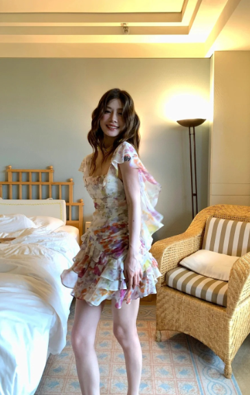 Fresh Colorful Printed One-shoulder Ruffled Chiffon 17th Birthday Homecoming Dress cc4278