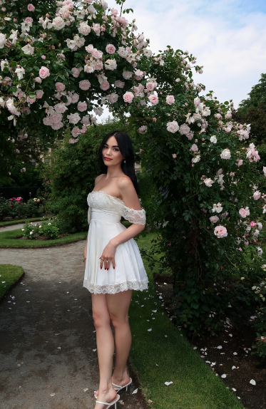 Fresh White Lace Off-the-shoulder Sleeve A-line 17th Birthday Homecoming Dress cc4284