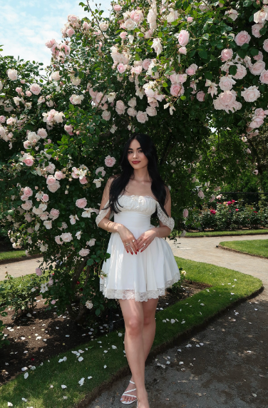 Fresh White Lace Off-the-shoulder Sleeve A-line 17th Birthday Homecoming Dress cc4284