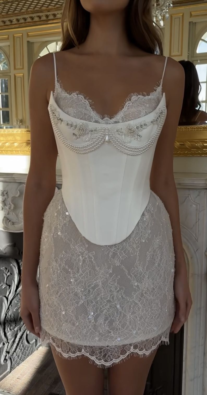 Retro Palace White Pearl Lace Herringbone Satin Slim 19th Birthday Homecoming Dress cc4291