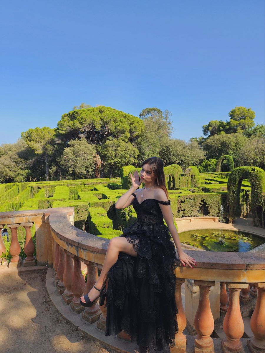 Elegant Black A-line Off-shoulder Layered Lace Tulle Slit Long Prom Dress Evening Dress