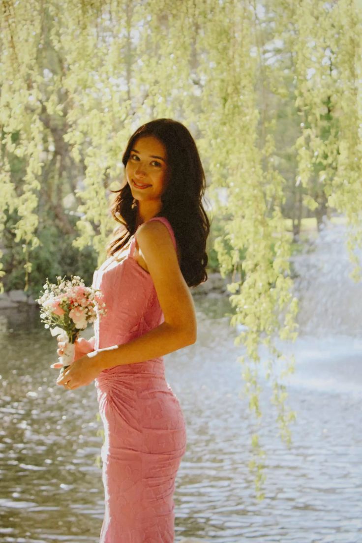 Elegant Pink Mermaid Square Neck Lace Long Prom Dress Evening Dress Bridesmaid Dress