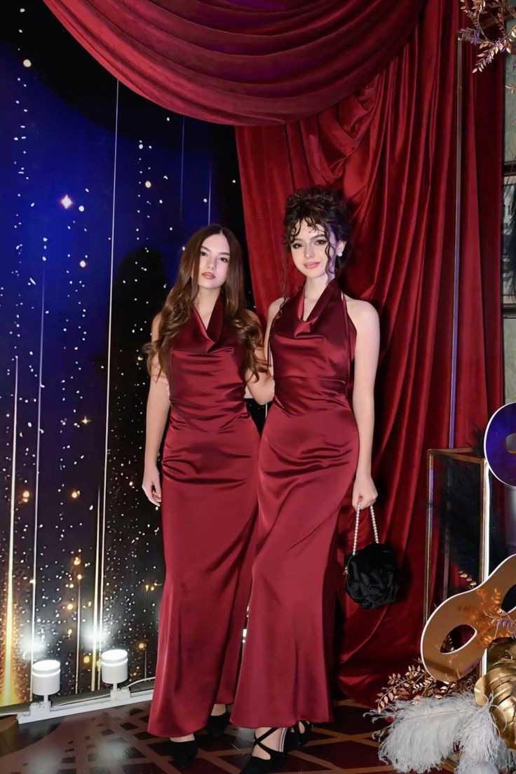 Elegant Burgundy Mermaid Halter Neck Backless Satin Long Prom Dress Evening Dress