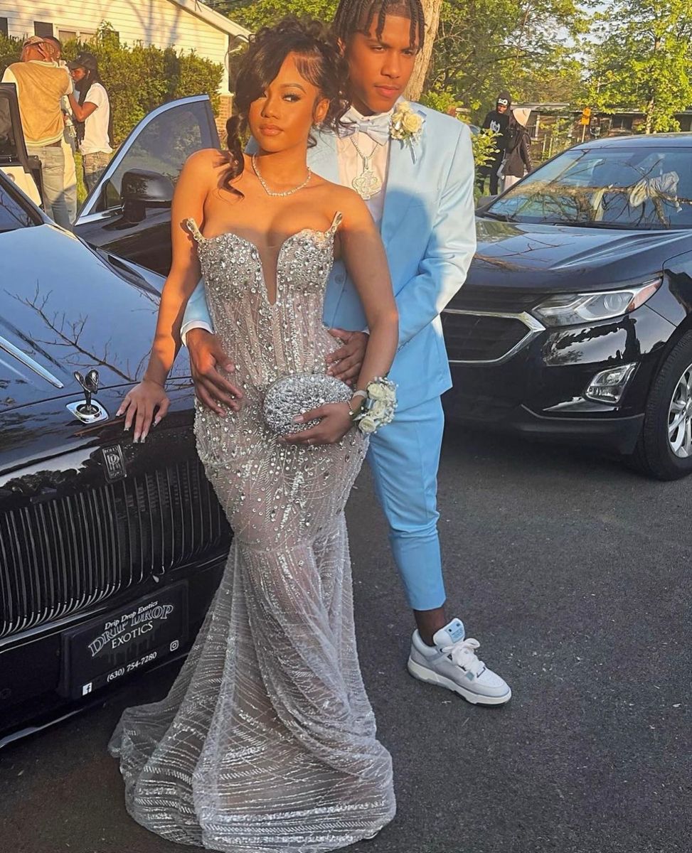 Gorgeous Silver-gray Mermaid-tailed Diamond Tulle Long Prom Dress Evening Dress