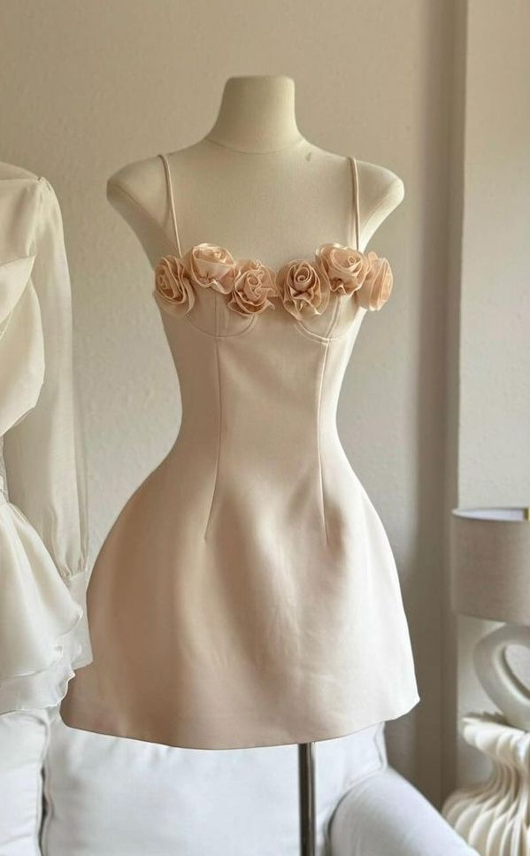 Sweet Beige And Apricot Three-dimensional Flower Slim Satin 16th Birthday Homecoming Dress