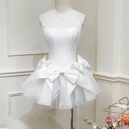 Sweet Princess Big Bow Waist Satin Patchwork A-line 16th Birthday Homecoming Dress cc4350