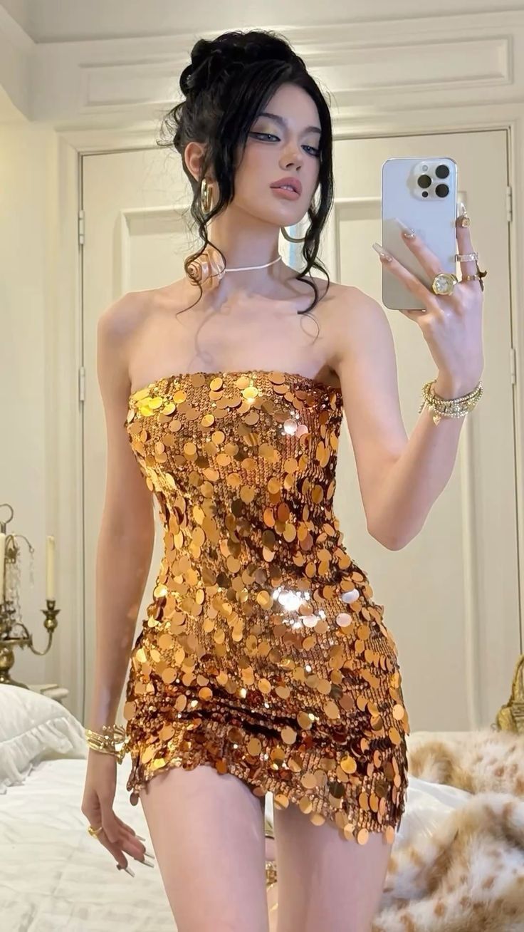 Shiny Sequined Tube Top Bodycon Birthday Short Skirt Homecoming Dress