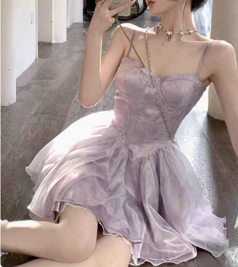 Sweet Purple Princess Puffy Strapless Homecoming Dress