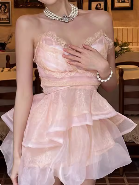 Cute Puffy Pink V Neck Mini Birthday Dress Homecoming Dress