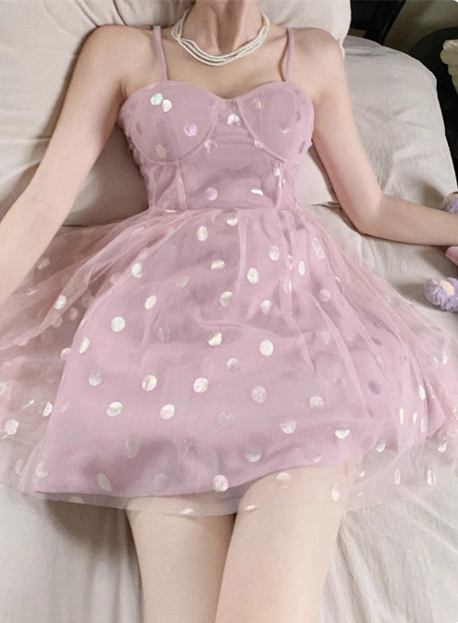 Sweet Pink Sequined Strapless Tulle A-Line Birthday Dress Homecoming Dress