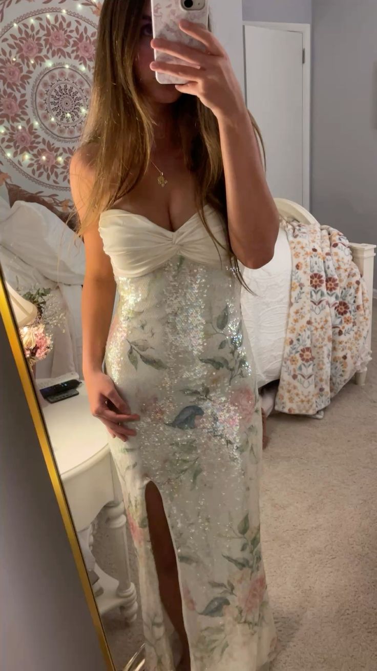 Elegant Mermaid Print V-neck Sequined Long Prom Dress Evening Dress