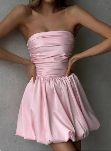 Simple One-shoulder Tube Top Satin Flower Bud Birthday Dress Homecoming Dress