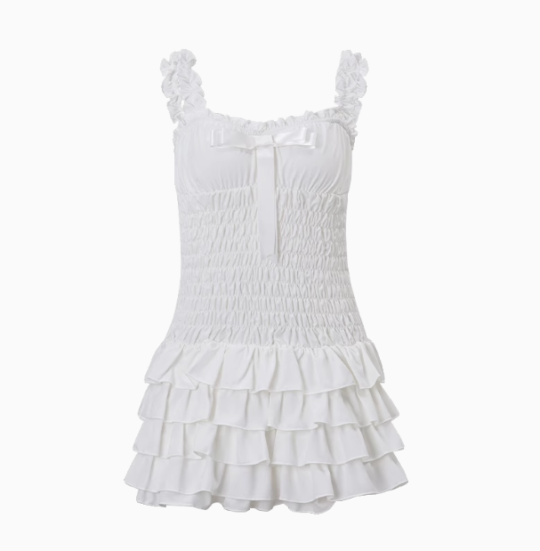 Cute Ruffled Bow Strappy Mini 17th Birthday Homecoming Dress - View 6 | FashionDia