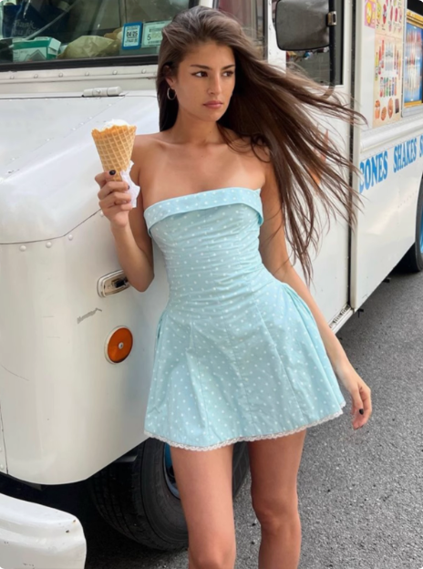Sweet Polka Dot Lace Tube Top A-Line Homecoming Dress