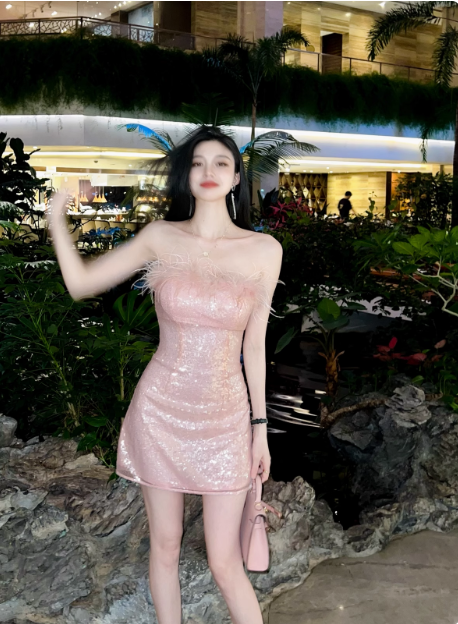 Gentle Pink Short Birthday Dress Tube Top Shimmering Homecoming Dress