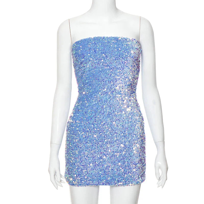 Shiny Blue Sequined Sleeveless Slim Fit Hip 17th Birthday Homecoming Dress