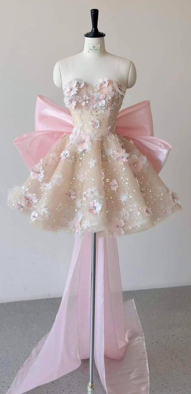 Sweet Pink Big Bow 3D Flower Sequins A-line Birthday Party Homecoming Dress cc4376