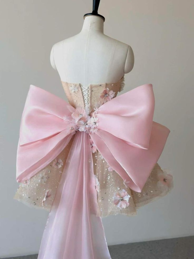 Sweet Pink Big Bow 3D Flower Sequins A-line Birthday Party Homecoming Dress cc4376