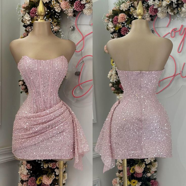 Cute Pink Sleeveless Sequined Slim Fit Hip 17th Birthday Homecoming Dress